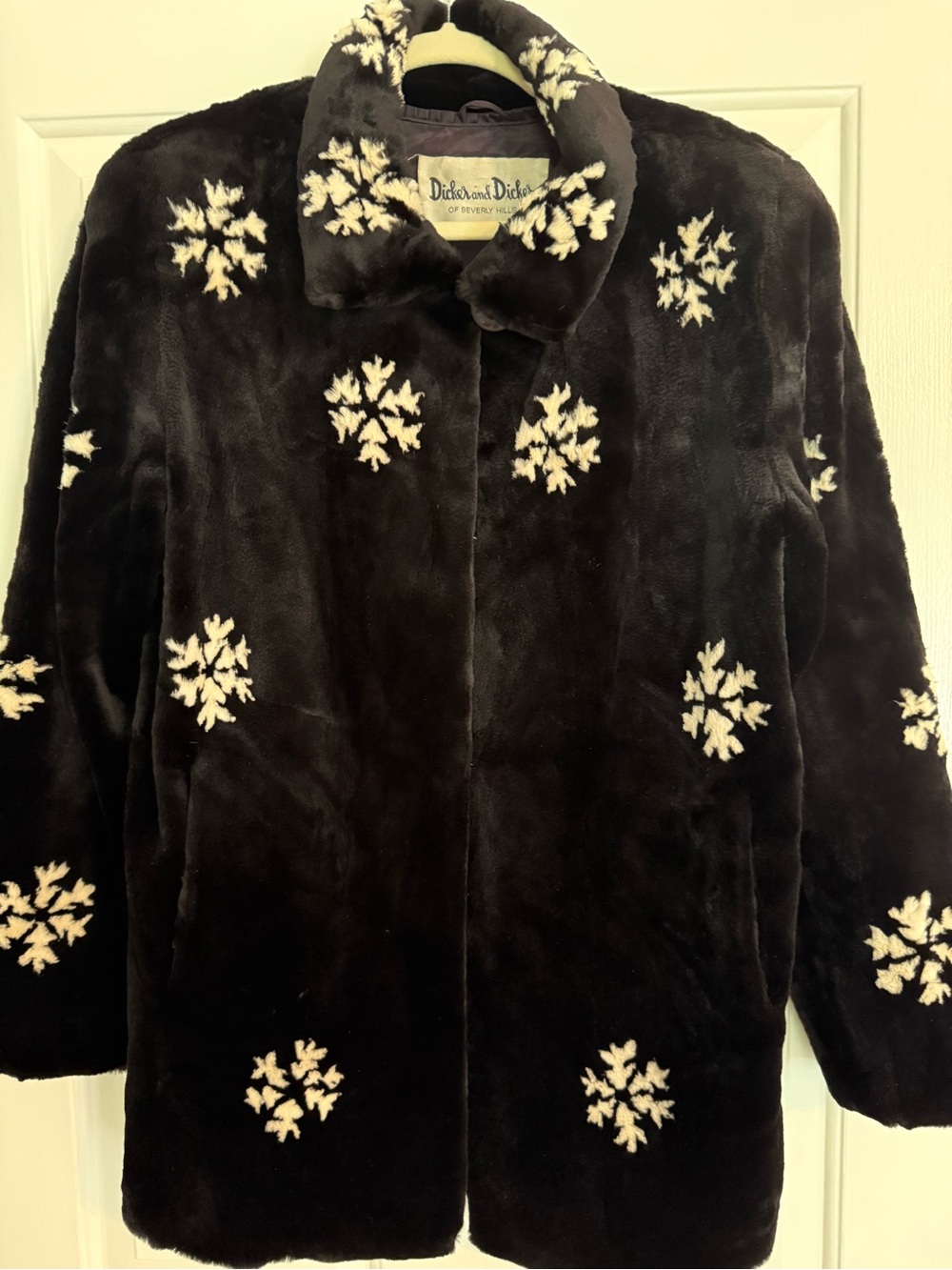 Dicker & Dicker of Beverly Hills Black fur jacket with White Snowflake Motifs